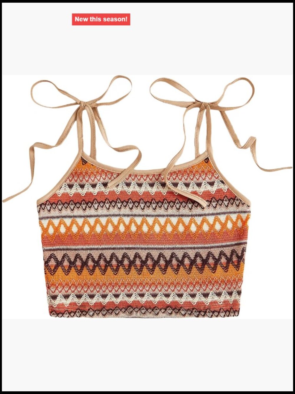 Womens Boho Y2k Crop Top Camisole Tie Shoulder Spaghetti Strap Summer Cami